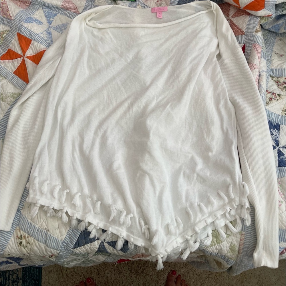 Lilly Pulitzer White Sweater with Pom Pom’s Size Medium